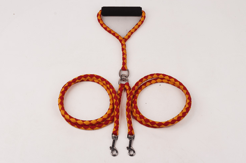 Dual Dog Leash.  Hand-Knitted Braided Rope