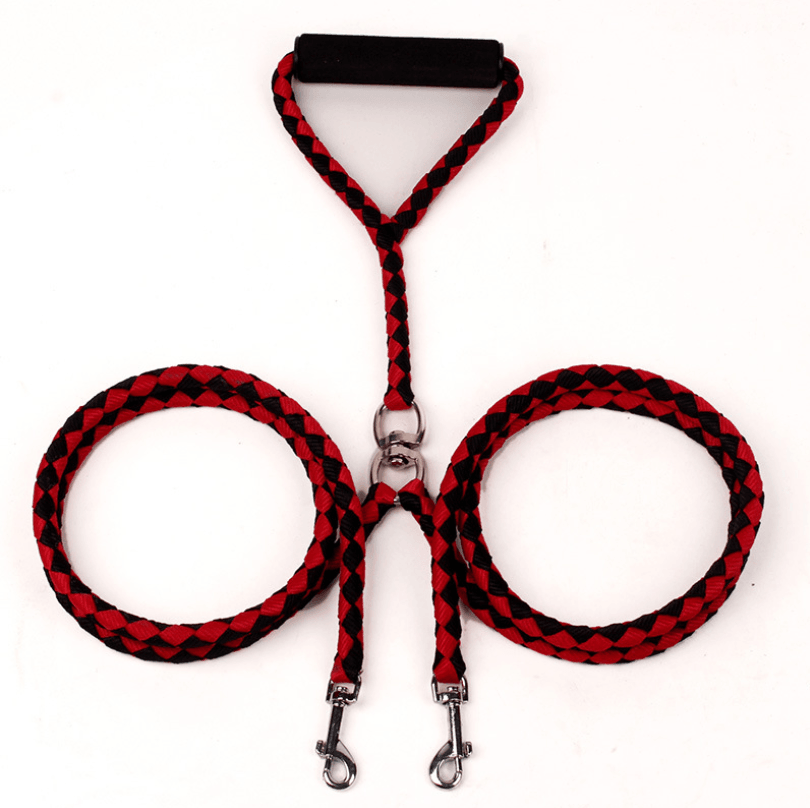 Dual Dog Leash.  Hand-Knitted Braided Rope